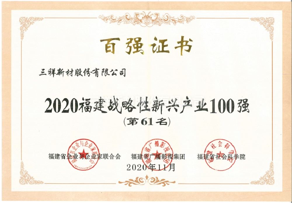 福建戰(zhàn)略性新興產業(yè)100強